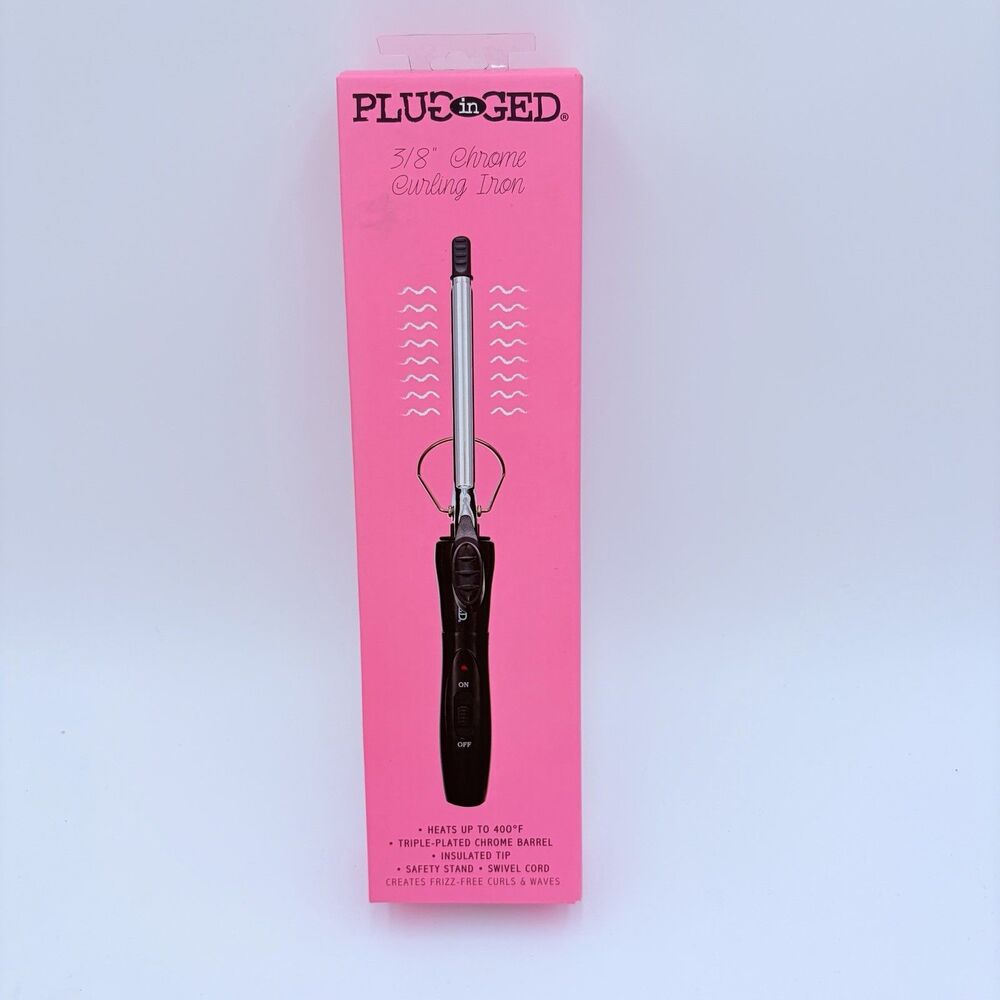 Plugged In 3/8" Chrome Curling Iron - NEW Factory Sealed - NIB